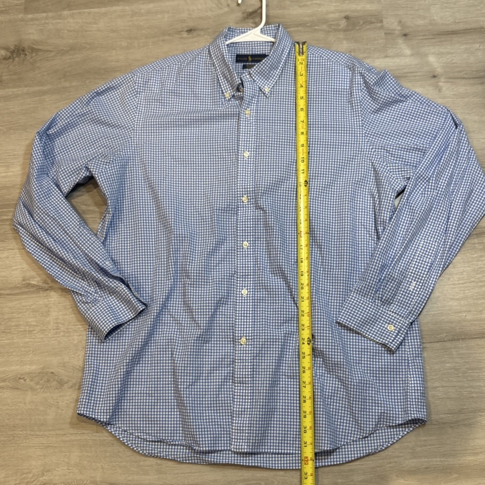 Polo Ralph Lauren Stretch Shirt Mens‎ XL Blue White Oxford Pony Gingham Check - Picture 2 of 7